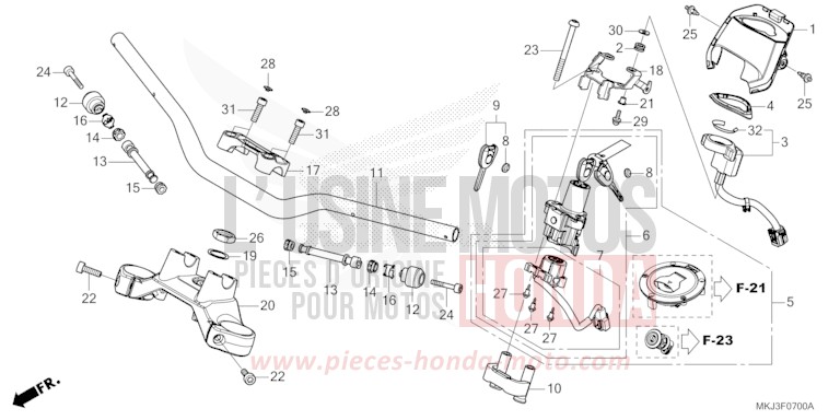HANDLE PIPE/TOP BRIDGE for CB1000R CANDY CHROMOSPHERE RED (R381) from 2020