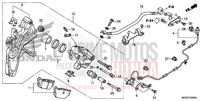 REAR BRAKE CALIPER for INTEGRA CANDY GRACEFUL RED-U (R151) from 2013