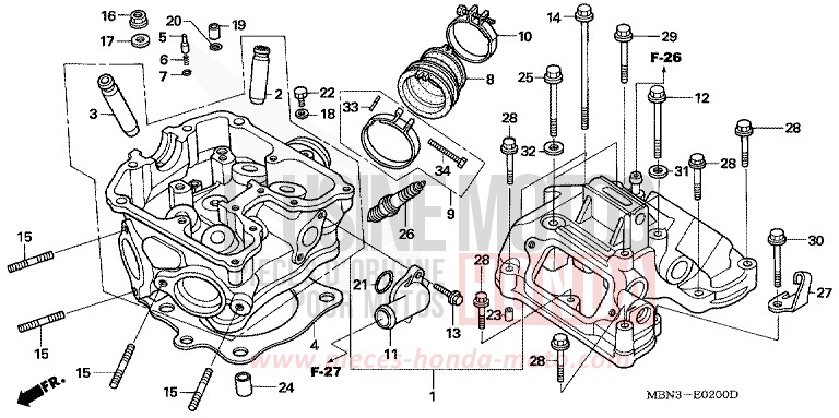 TESTATA per XR650R FIGHTING RED (R134) del 2001