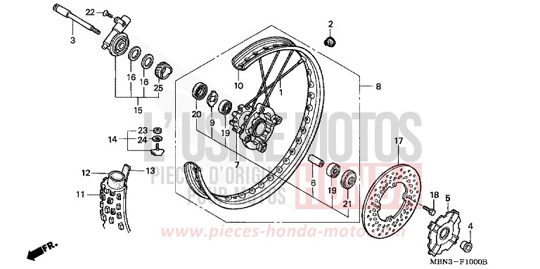FRONT WHEEL for XR650R FIGHTING RED (R134) from 2001
