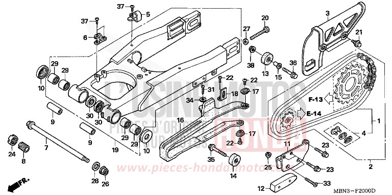 SWINGARM for XR650R FIGHTING RED (R134) from 2003