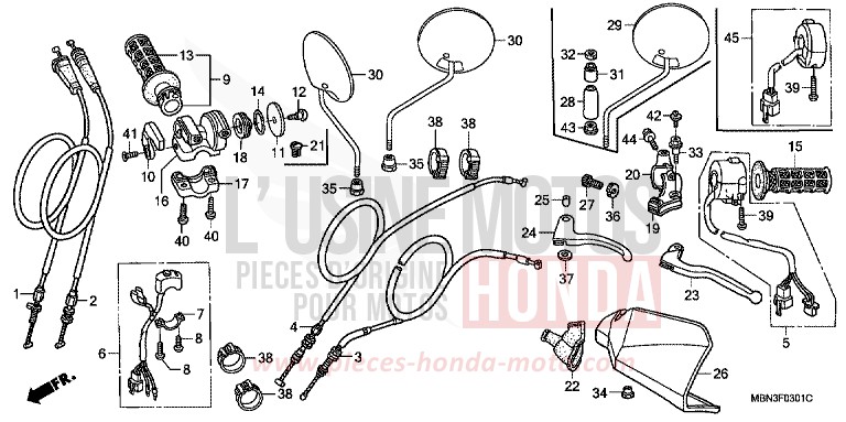 HANDLE LEVER/SWITCH/ CABLE (DK/ED/U) for XR650R FIGHTING RED (R134) from 2006