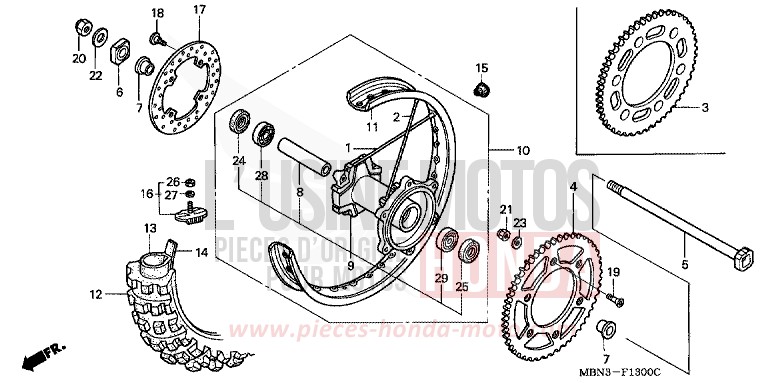 REAR WHEEL for XR650R FIGHTING RED (R134) from 2006