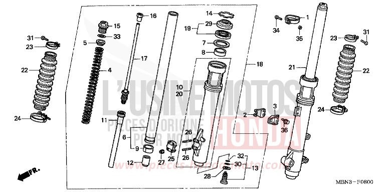 FRONT FORK for XR650R FIGHTING RED (R134) from 2007
