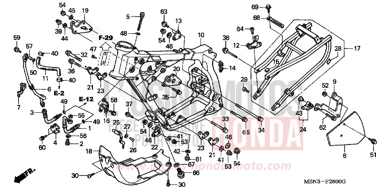 FRAME BODY for XR650R FIGHTING RED (R134) from 2007