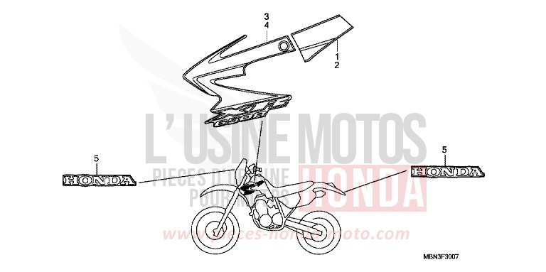 STRIPE (XR650R7) for XR650R FIGHTING RED (R134) from 2007