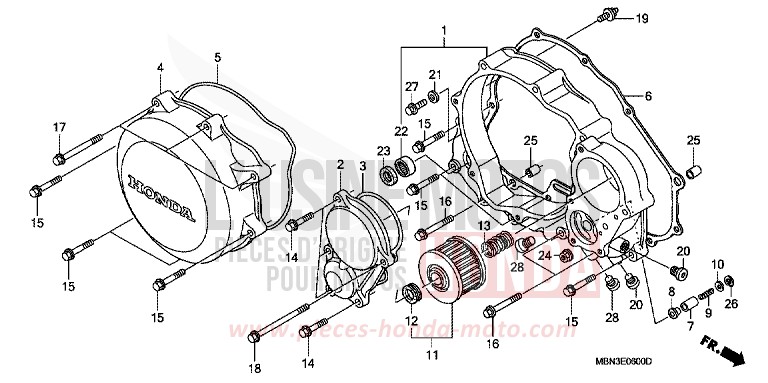 RIGHT CRANKCASE COVER for XR650R FIGHTING RED (R134) from 2000