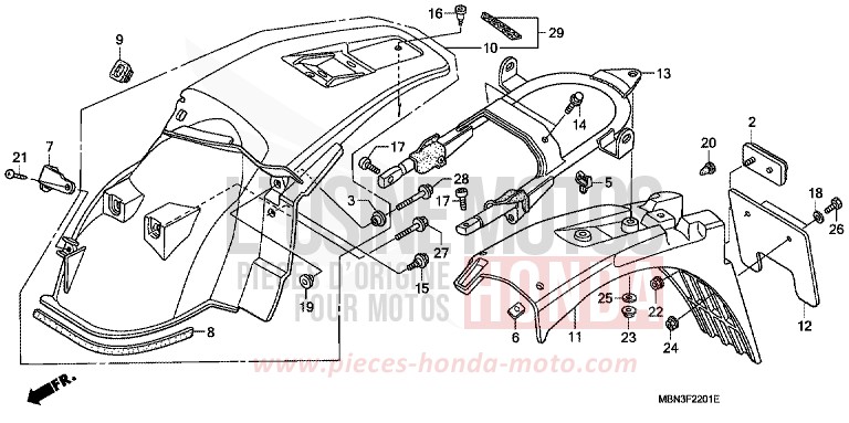 PARAFANGO POSTERIORE (DK/ED/U) per XR650R FIGHTING RED (R134) del 2000