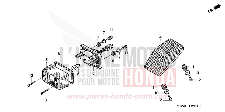 FEU ARRIERE (DK/ED/U) for XR650R FIGHTING RED (R134) from 2000