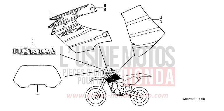 RAYURE (XR650RY) for XR650R FIGHTING RED (R134) from 2000