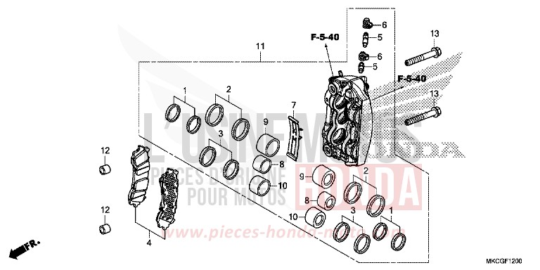 RIGHT FRONT BRAKE CALIPER for GL1800 MAT BALLISTIC BLACK METALLIC (NHA86K) from 2020