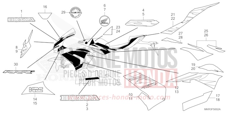 MARK/STRIPE (3) for CBR1000SP PEARL GLARE WHITE (NHB53) from 2022