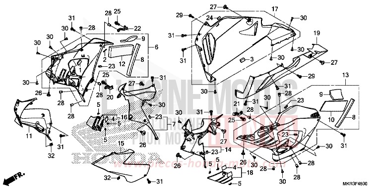 CARENAGE MILIEU for CBR1000ST GRAND PRIX RED (R380) from 2022