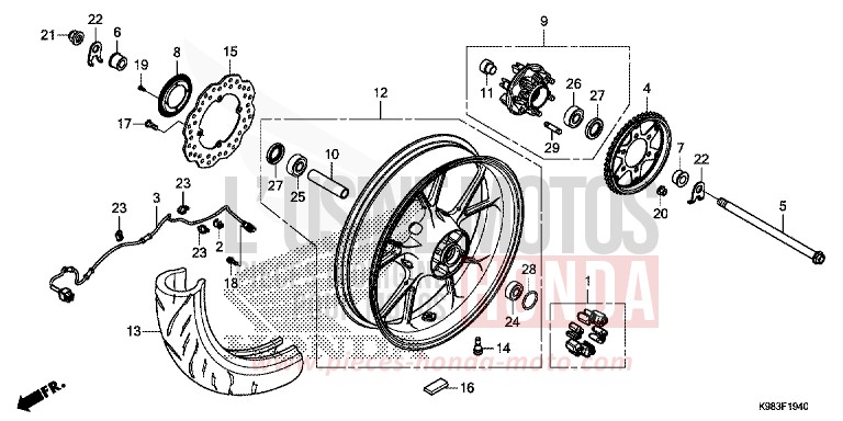 REAR WHEEL for CB125R NOIR (NH1) from 2018