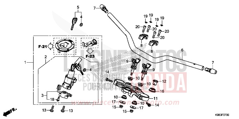 HANDLE PIPE/TOP BRIDGE for CB125R CANDY CHROMOSPHERE RED (R381) from 2018