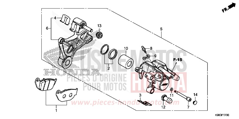 REAR BRAKE CALIPER for CBF125N MAT AXIS GRAY METALLIC (NH303) from 2018