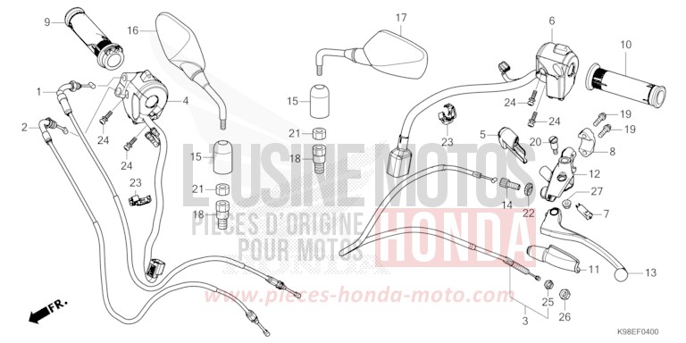 HANDLE LEVER/SWITCH/CABLE/MIRROR for CBF125N MAT GUNPOWDER BLACK METALLIC (NH436) from 2021