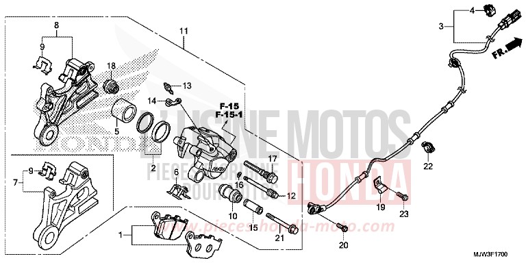 REAR BRAKE CALIPER for CB500X ASTEROID BLACK METALLIC (NHA35) from 2016