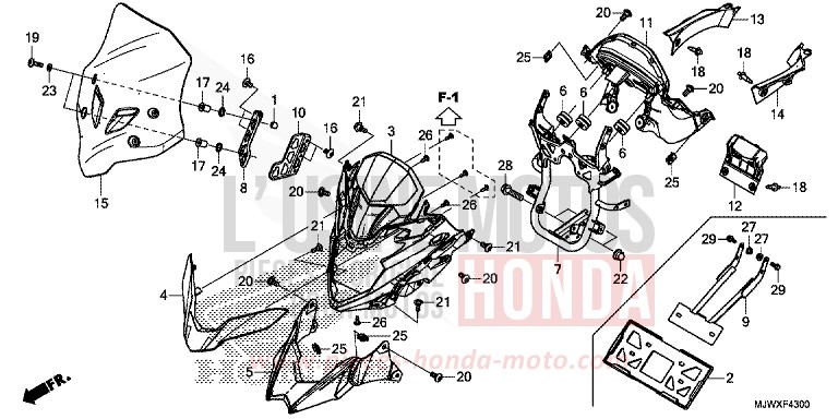 UPPER COVER/WINDSCREEN for CB500X CANDY CHROMOSPHERE RED (R381) from 2018