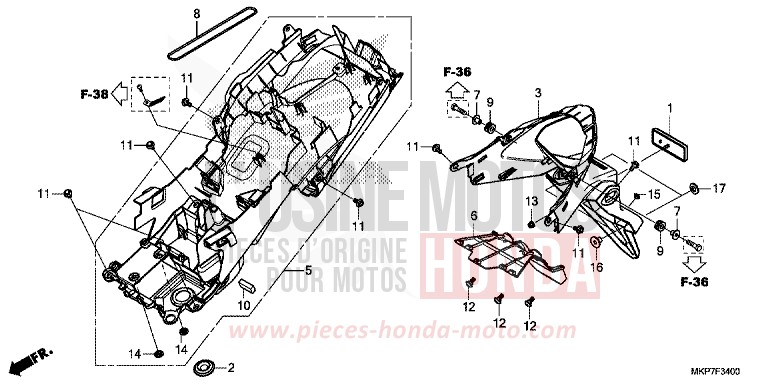 REAR FENDER for CB500X MAT GUNPOWDER BLACK METALLIC (NH436) from 2019