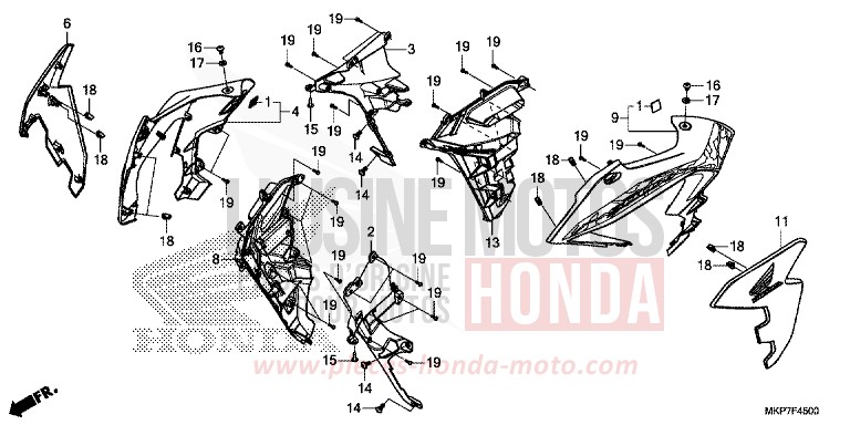 MIDDLE COWL for CB500X GRAND PRIX RED (R380) from 2021