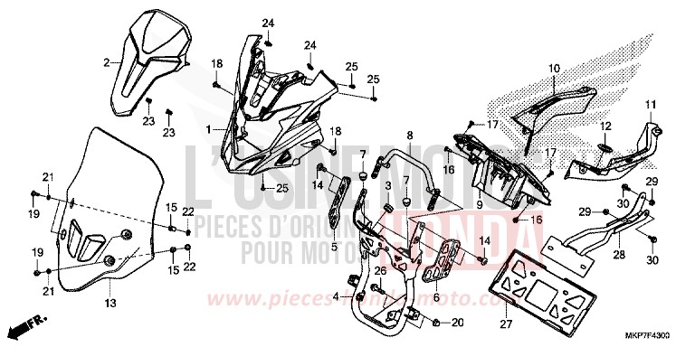 UPPER COVER/WINDSCREEN for CB500X GRAND PRIX RED (R380) from 2022