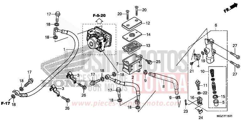 REAR BRAKE MASTER CYLINDER (ABS) for CB500X CANDY RUBY RED (R4) from 2014