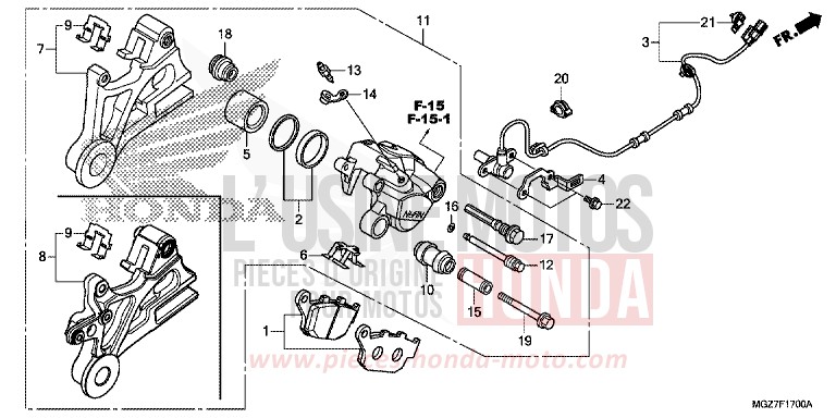 REAR BRAKE CALIPER for CB500X PEARL HIMALAYAS WHITE (NHA87) from 2014