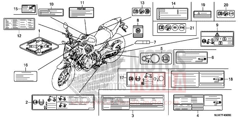CAUTION LABEL for CB500F CANDY ENERGY ORANGE (YR249) from 2017