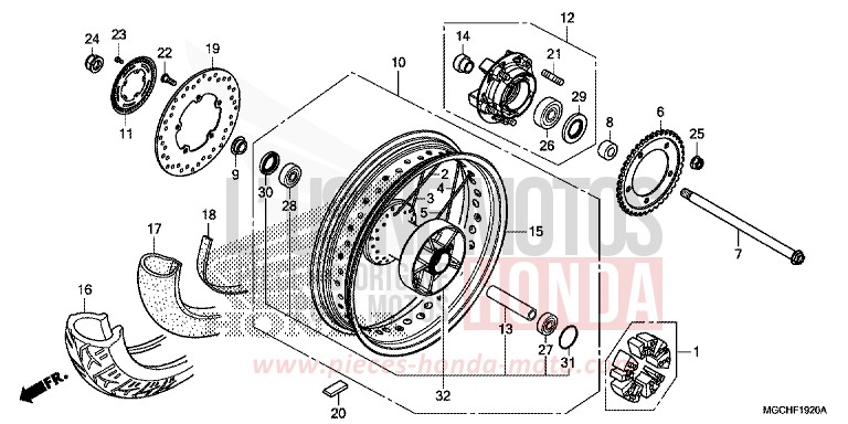 REAR WHEEL (CB1100CA/CAD) for CB1100 CANDY PROMINENCE RED (R342) from 2017