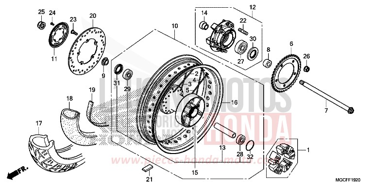 REAR WHEEL (CB1100CA) for CB1100 CANDY CHROMOSPHERE RED (R381) from 2019
