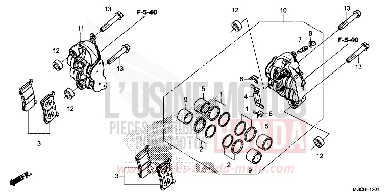 FRONT BRAKE CALIPER (CB1100NA/NAD) for CB1100 CANDY PROMINENCE RED (R342) from 2017