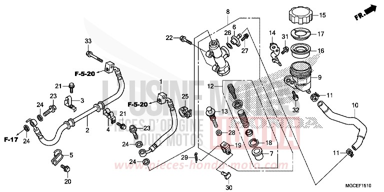 RR. BRAKE MASTER CYLINDER (CB1100A/SA/SAD) for CB1100 DARKNESS BLACK METALLIC (NH463) from 2014