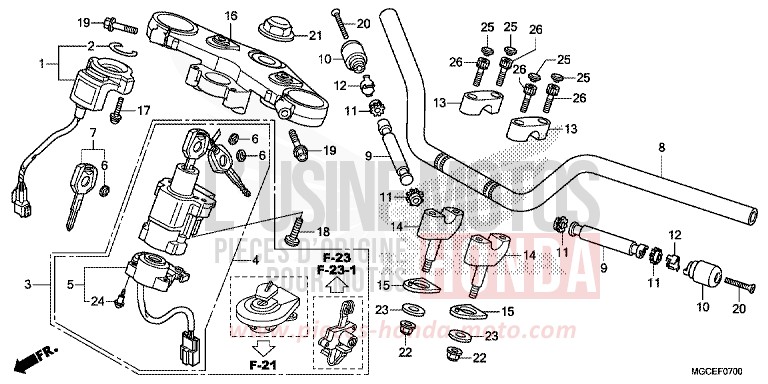 HANDLE PIPE/TOP BRIDGE for CB1100 PEARL SUNBEAM WHITE (NHA66) from 2014