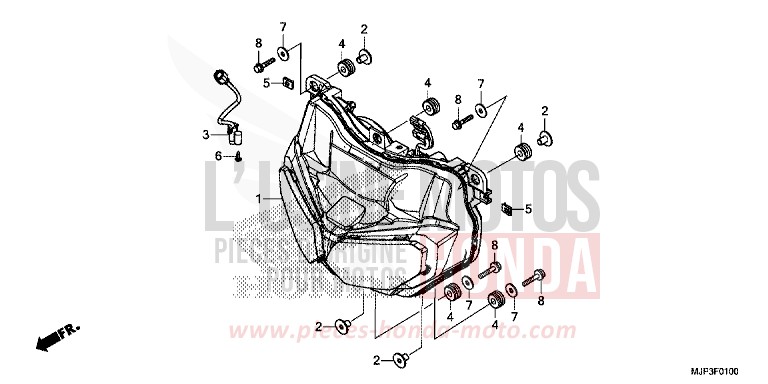 HEADLIGHT for CRF1000 CANDY PROMINENCE RED (R342) from 2017