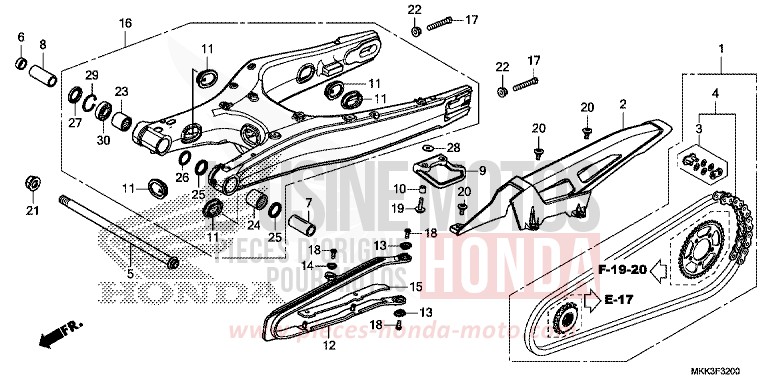 SWINGARM for CRF1000 GRAND PRIX RED (R380B) from 2018