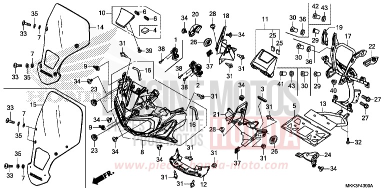 COPERCHIO ANTERIORE per CRF1000 VICTORY RED (R334B) del 2018