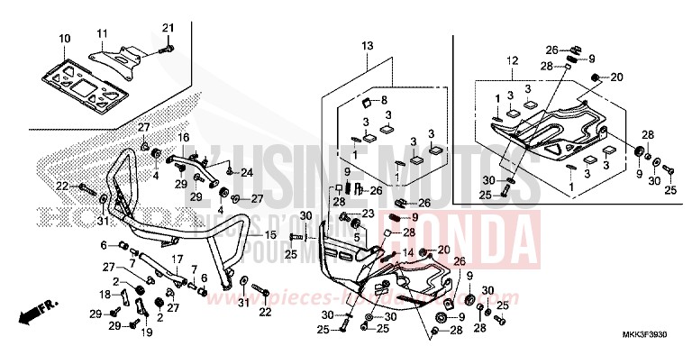 FRONT SIDE PIPE/SKID PLATE for CRF1000 CANDY CHROMOSPHERE RED (R381) from 2018
