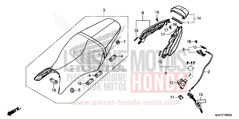 SEAT/REAR COWL for CB650F PEARL METALLOID WHITE (NHA96K) from 2014