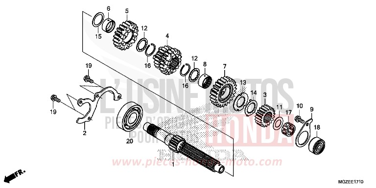 BOITE DE VITESSES (ARBRE SECONDAIRE) for CB500F CANDY RUBY RED (R4) from 2013