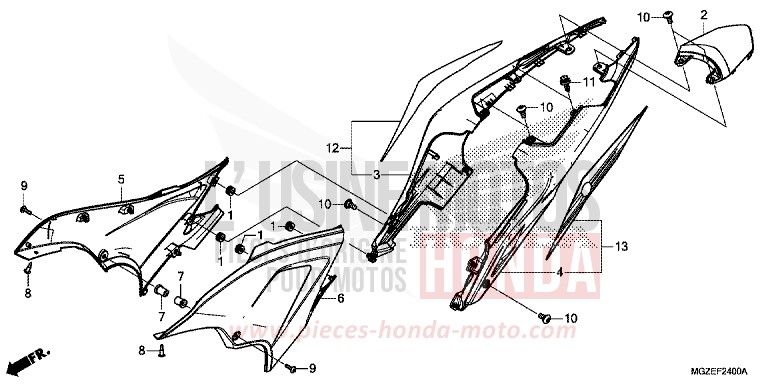 COUVERCLE LATERAL/CAPOT ARRIERE for CB500F CANDY RUBY RED (R4) from 2013