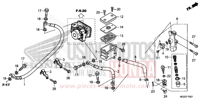 REAR BRAKE MASTER CYLINDER (ABS) for CB500F PEARL HIMALAYAS WHITE (NHA87) from 2014
