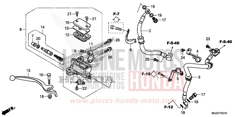 FRONT BRAKE MASTER CYLINDER (ABS) for CB500F CANDY RUBY RED (R4) from 2014