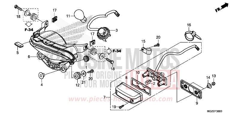 TAILLIGHT for CB500F CANDY RUBY RED (R4) from 2014