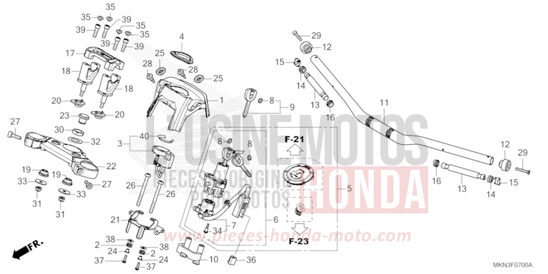 HANDLE PIPE/TOP BRIDGE for CB650R MAT CRYPTON SILVER MATALLIC (NHA40) from 2019