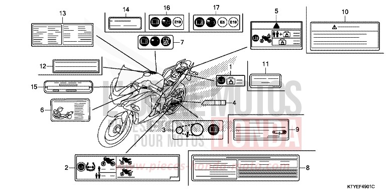 CAUTION LABEL (EXCEPT KO) for CBR125R ASTEROID BLACK METALLIC (NHA35) from 2015