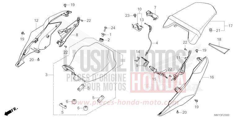 SEAT/REAR COWL for CB650R CANDY CHROMOSPHERE RED (R381) from 2022