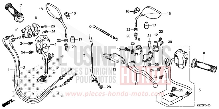 LEVA MANUBRIO/INTERRUTTORE/CAVO/ SPECCHIO per CRF250L EXTREME RED (R292) del 2013