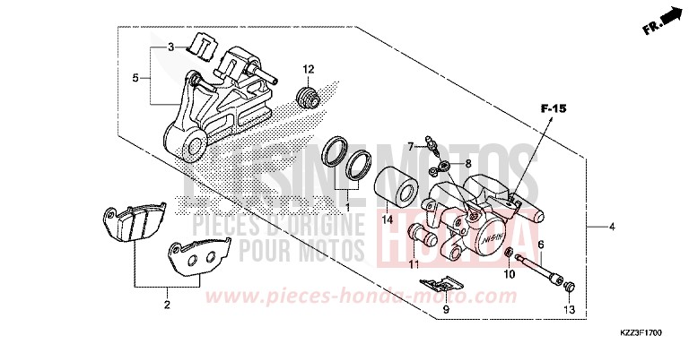 REAR BRAKE CALIPER for CRF250L EXTREME RED (R292) from 2013