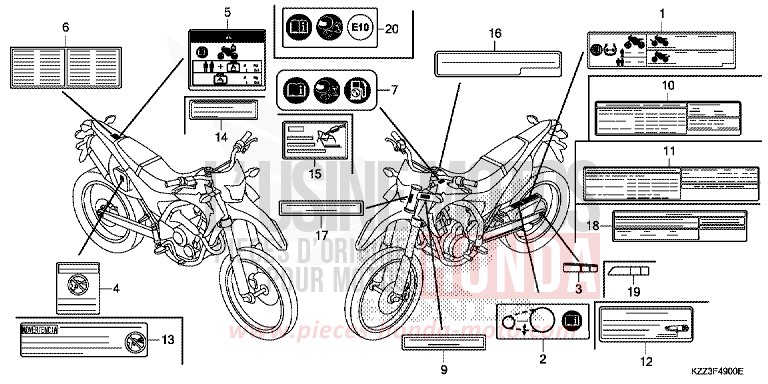 ETICHETTA DI AVVERTIMENTO per CRF250L EXTREME RED (R292) del 2013